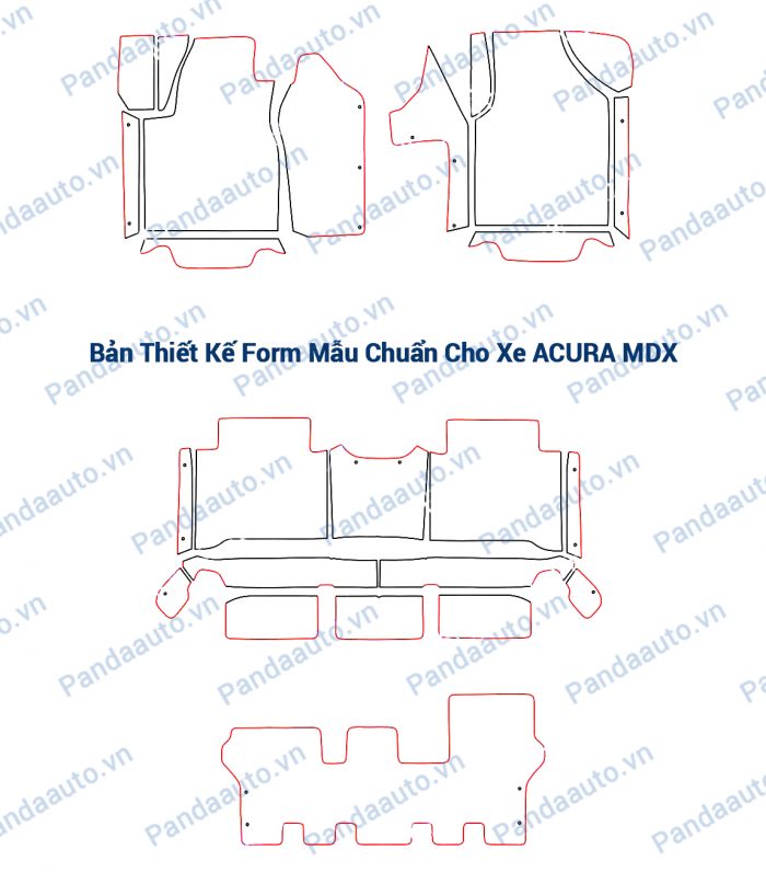Bản thiết kế form mẫu chuẩn thảm lót sàn ô tô cho xe Acura MDX